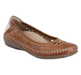 Alder Azza Sand Brown Perforated Leather Ballet Flat