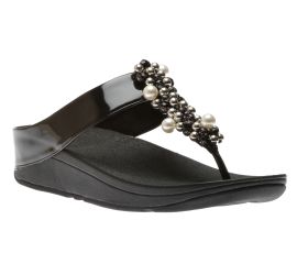 Deco Black Pearlized Patent Faux Leather Thong Sandal