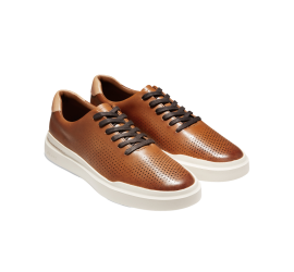 GrandPrø Rally Laser Cut Tan Brown Leather Lace-Up Sneaker 