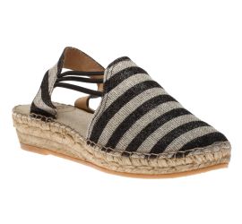 Nancy Black Glitter Stripe Slip-On Espadrille Flat Sandal