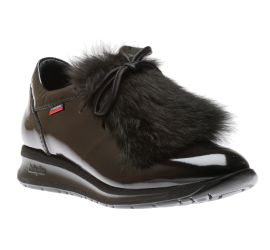 Diavel Black Patent Fur Wedge Sneaker