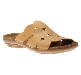 Torcal Curry Beige Leather Cutout Slide Sandal