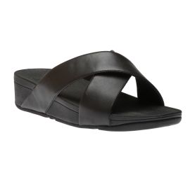 Lulu Black Leather Cross Slide Sandal