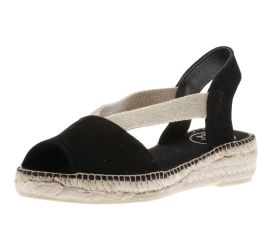 Ella Black Nubuck Leather Slip-On Espadrille Flat Sandal