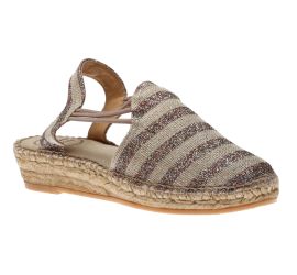 Nancy Taupe Stripe Sparkly Slip-On Espadrille Flat Sandal
