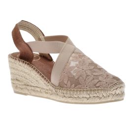 Terra Taupe Embroidered Flowers Espadrille Wedge Sandal